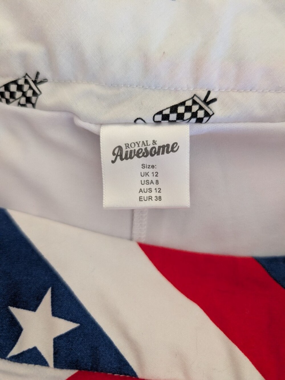 Royal & Awesome Womens 8 Patriotic Mini Golf Skirt Red White Blue Stars Stripes - Picture 6 of 6